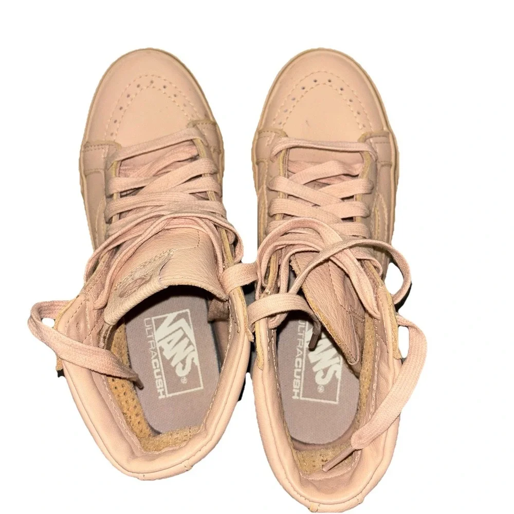 Vans Sk8 HI Leather Sneakers W7 M5.5 Peach Slim Cutout Skate Streetwear‎ Hip Hop